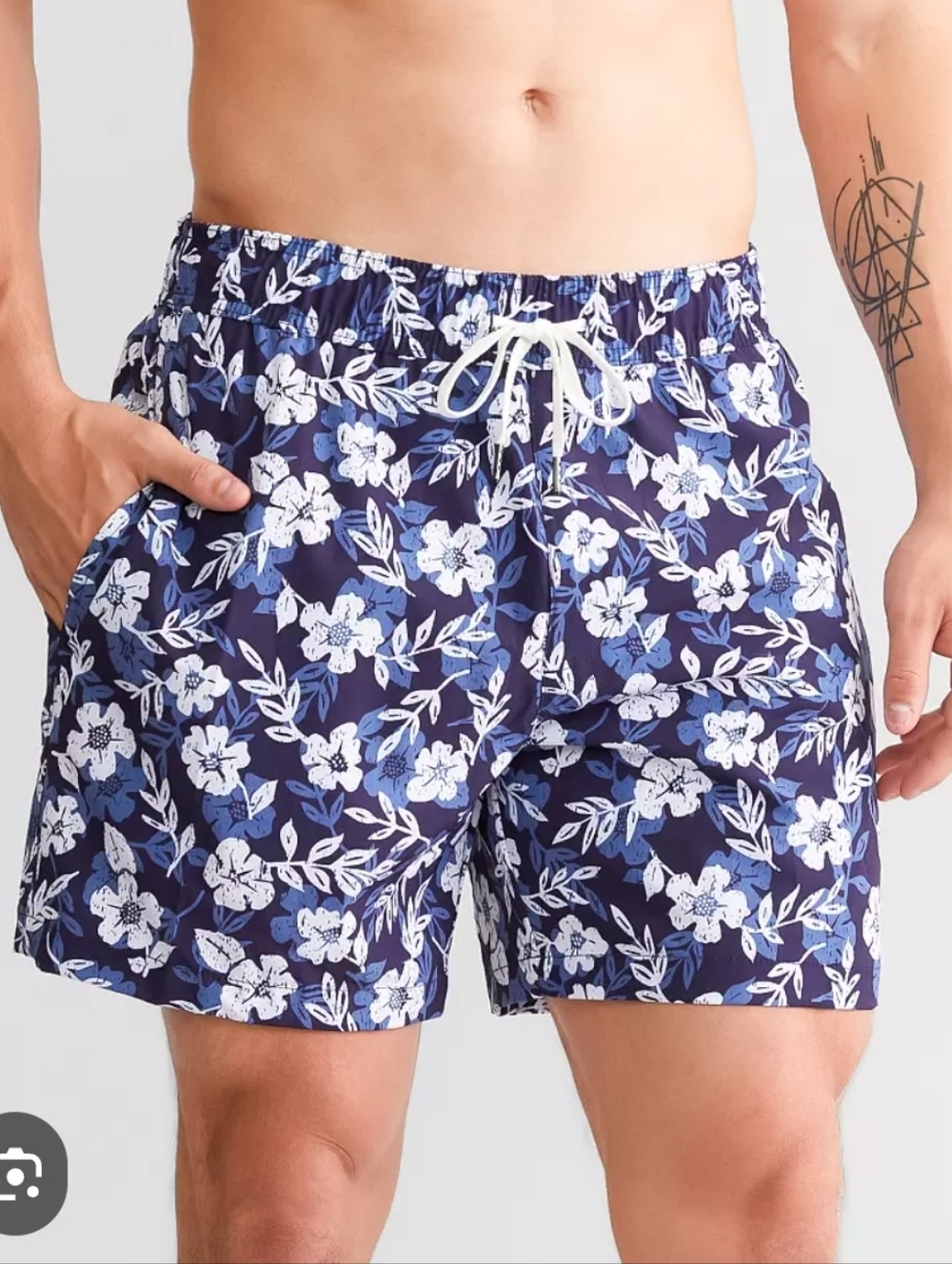 Sun & Shade swimming trunks blue white floral pattern draw string